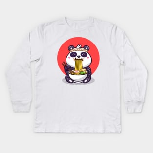 Cute Panda Eating Ramen Noodle Kids Long Sleeve T-Shirt